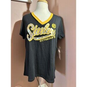 Pittsburgh Steelers NFL Team Apparel Womens 2XL Black V Neck T Shirt New